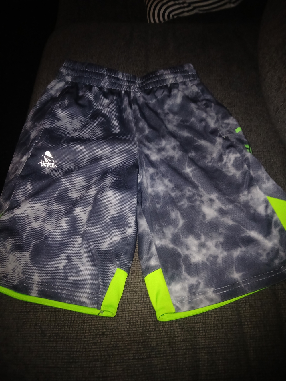 Adidas KidsCloud Pattern Gray & Neon Green Athletic Shorts